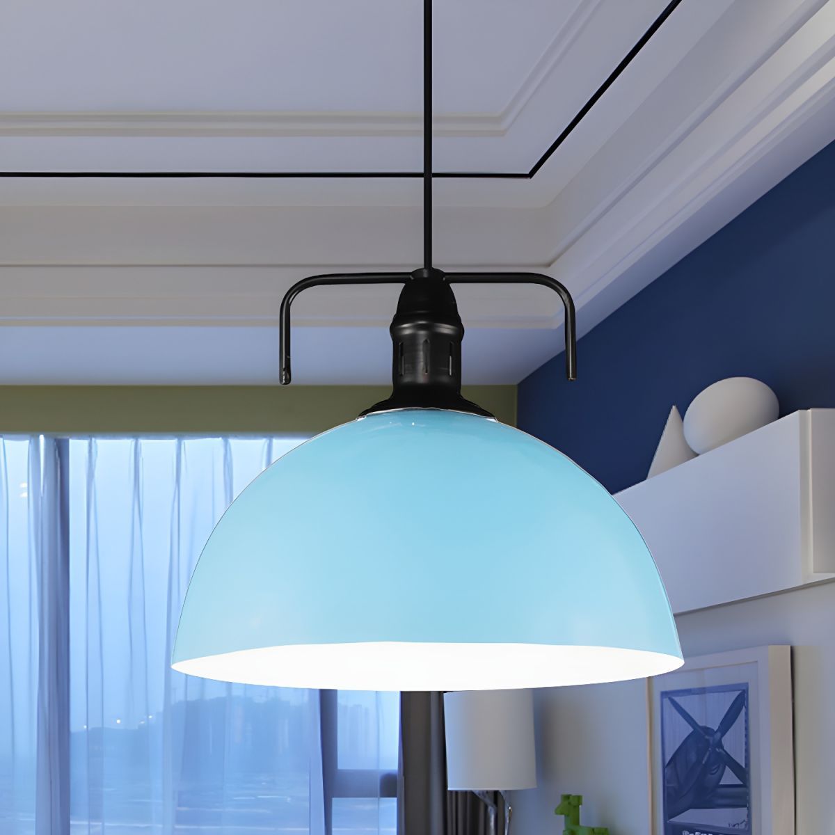 Blue Morandi Style Pendant Light, Metal Fixture