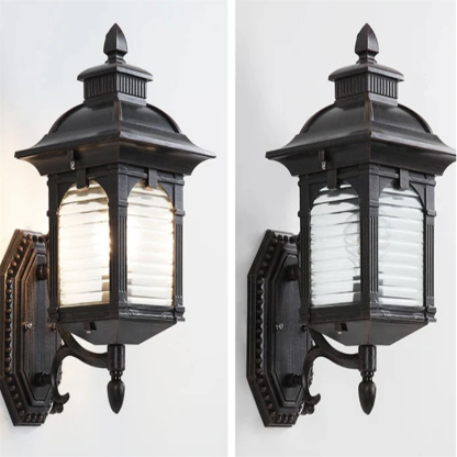 Brady Vintage Outdoor Wall Lamp lit and unlit