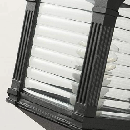 Close up of Brady Vintage Outdoor Wall Lamp's Glass and Metal