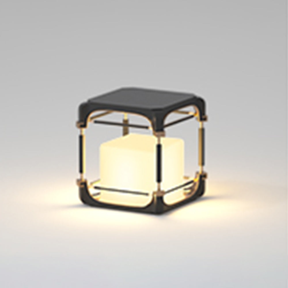 Las Sola Orr Cuboid Outdoor Lamp, black metal frame, warm light