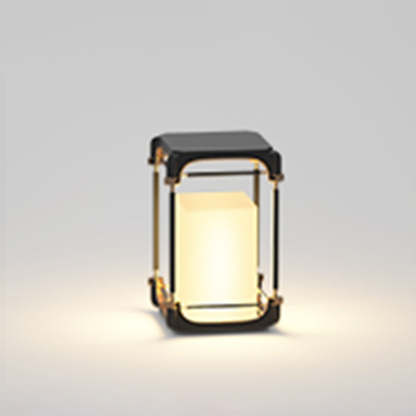 Las Sola Orr Cuboid Outdoor Lamp - lit black metal frame
