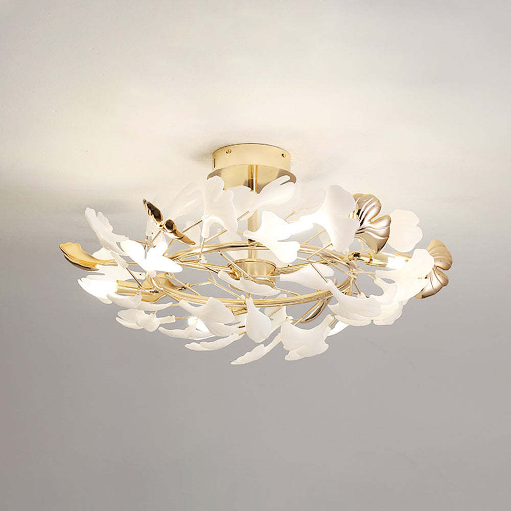 Olivia Leaf Ceiling Light: Ceramic Leaf and Gold Metal Flush Mount