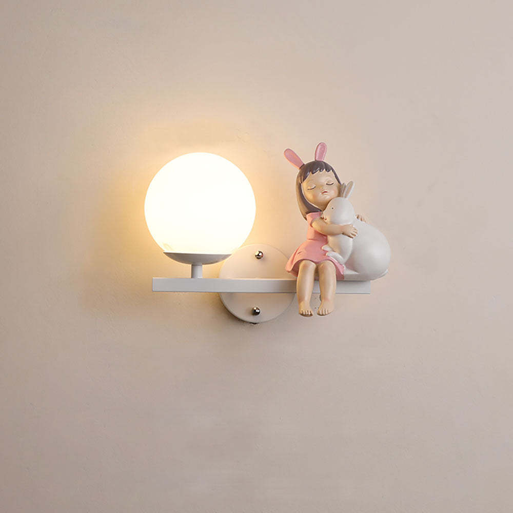 Minori Modern Wall Sconce with Girl and Rabbit, decorative wall lamp