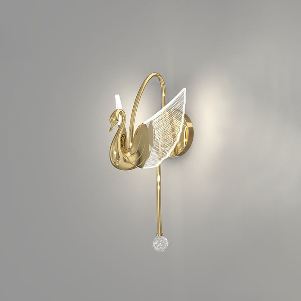 Kady Art Deco Swan Wall Lamp in gold finish