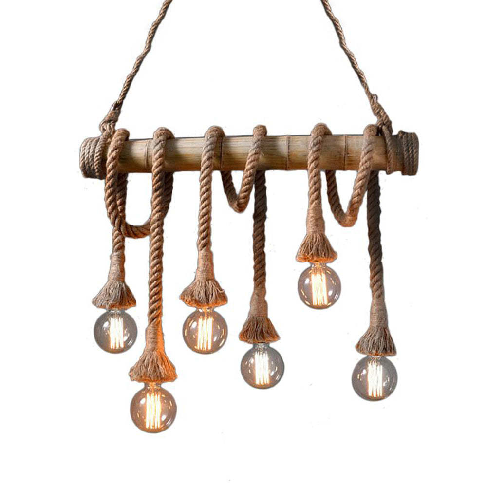 Alessio pendant light, vintage rope and bamboo lighting fixture