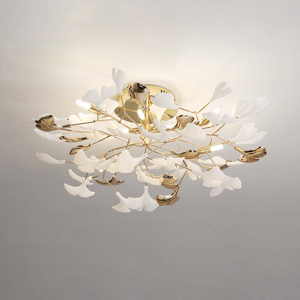 Olivia Leaf Ceiling Light - Ceramic and Gold Flush Mount