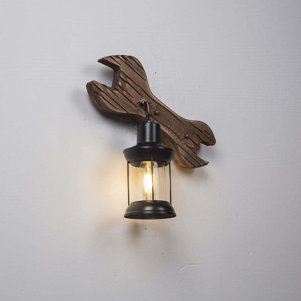 Wood Spanner Wall Lamp with Metal Lantern - Las Sola