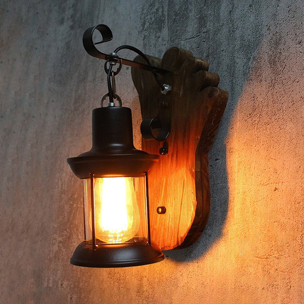 Austin foot-shaped wood wall lamp, vintage metal sconce