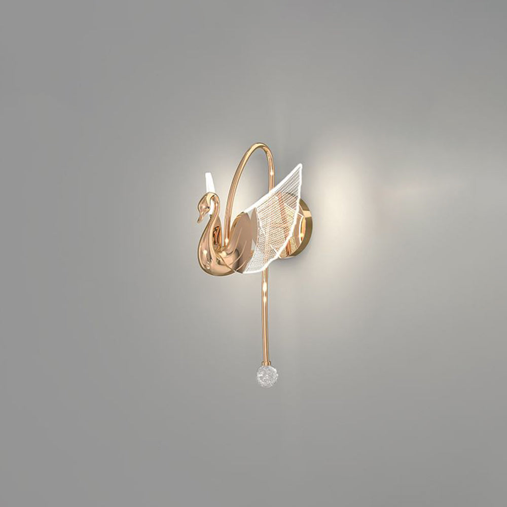 Rose Gold Swan Wall Lamp, Art Deco Design, Lassola Lighting