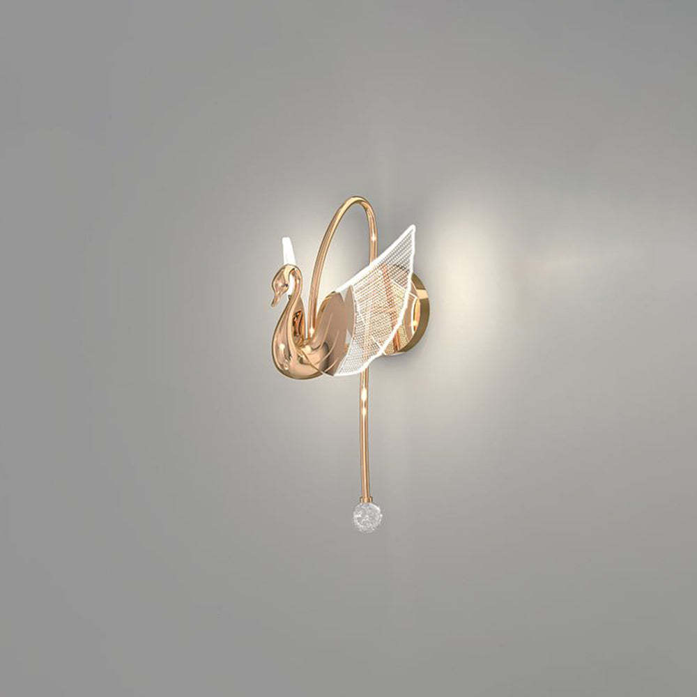 Rose Gold Swan Wall Lamp, Art Deco Design, Lassola Lighting