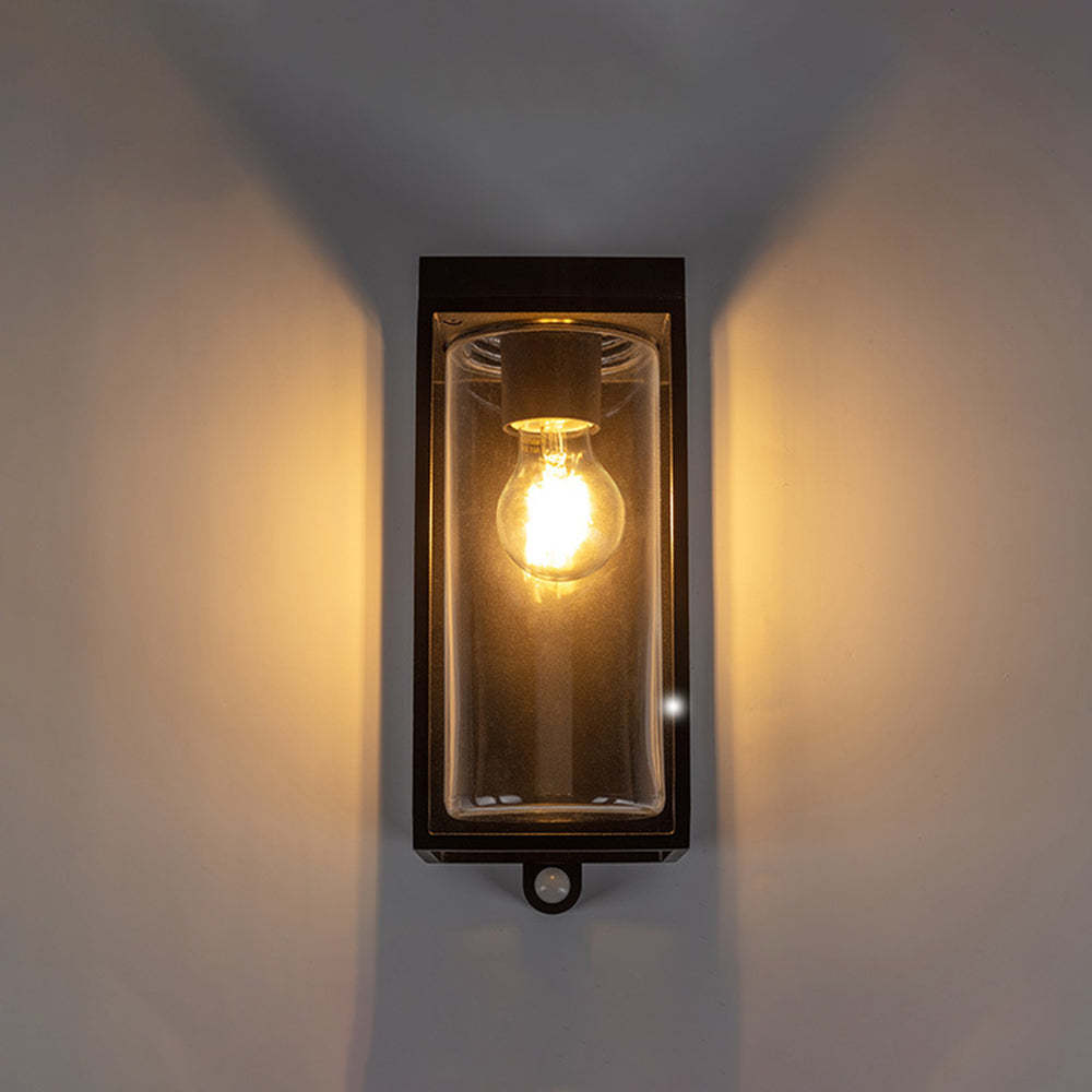 Orr Modern solar outdoor wall light with glass shade Orr Modern Rectangular Solar Waterproof Metal Glass Outdoor Wall Lamp