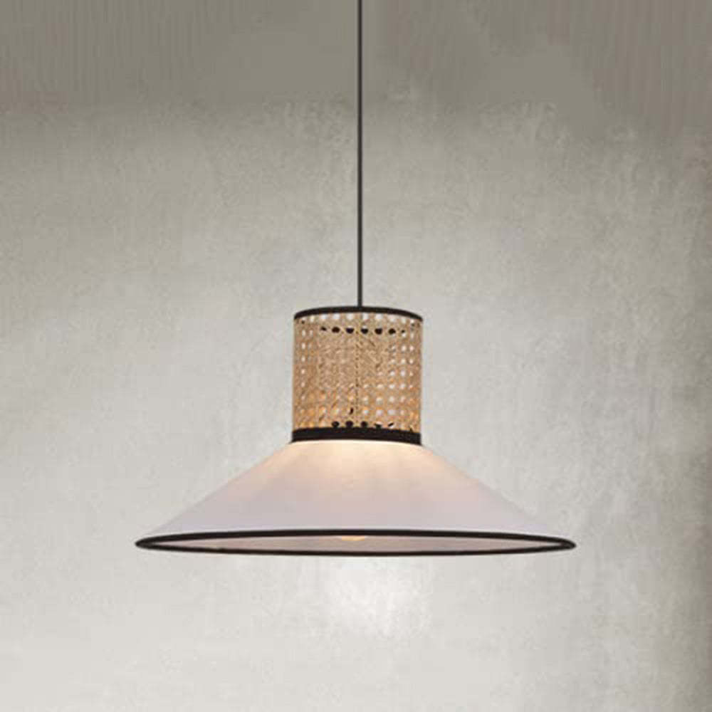Ritta Modern Rattan Pendant Light with Fabric Shade