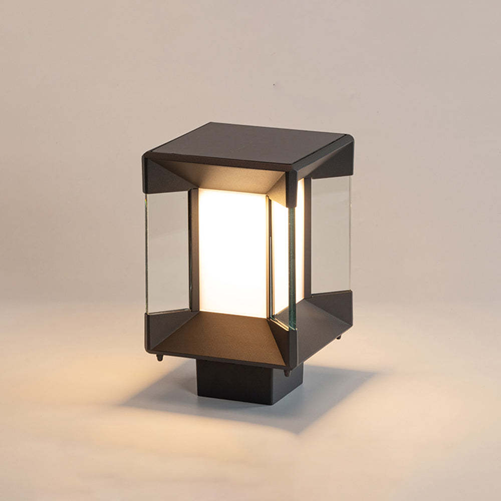 Modern outdoor post light with warm light