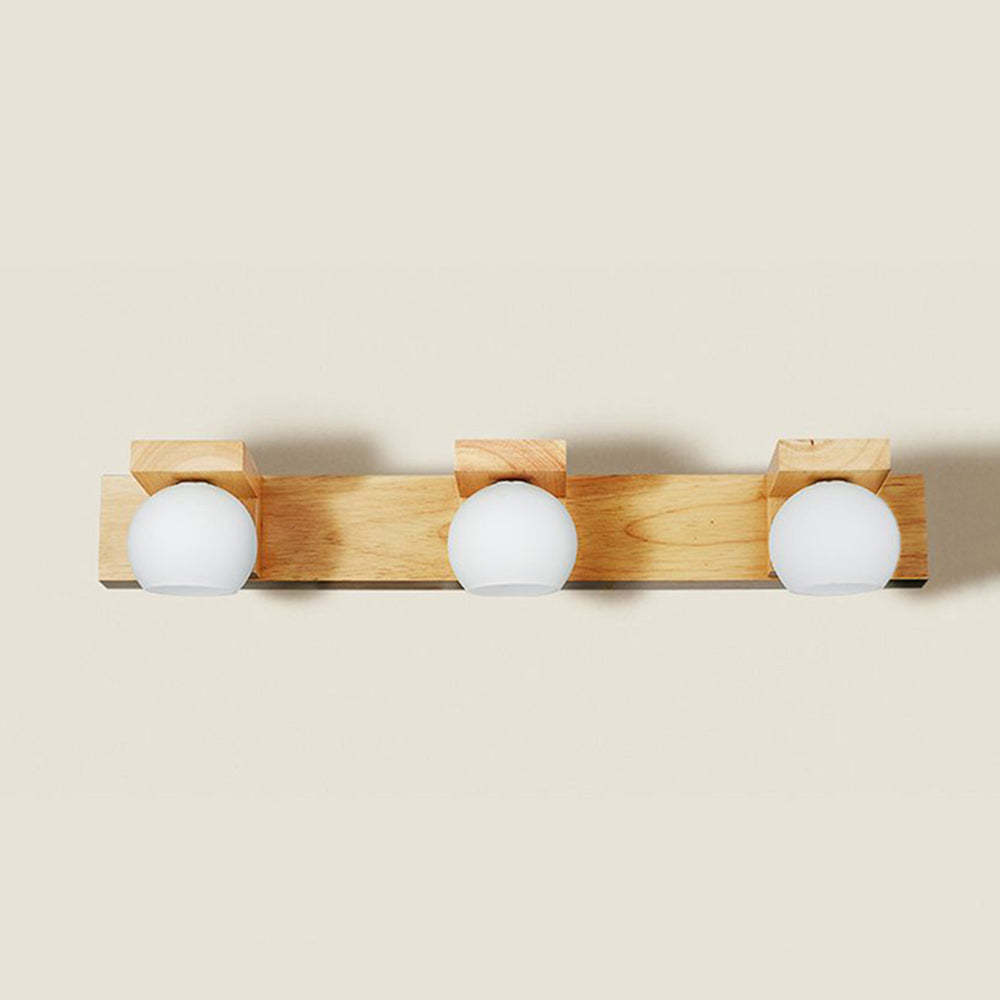 Ozawa Wooden Ball Mirror Front Vanity Wall Lamp - Three lights