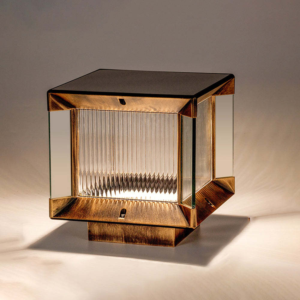 Riley Modern Rectangular Metal Glass Outdoor Lamp, warm light