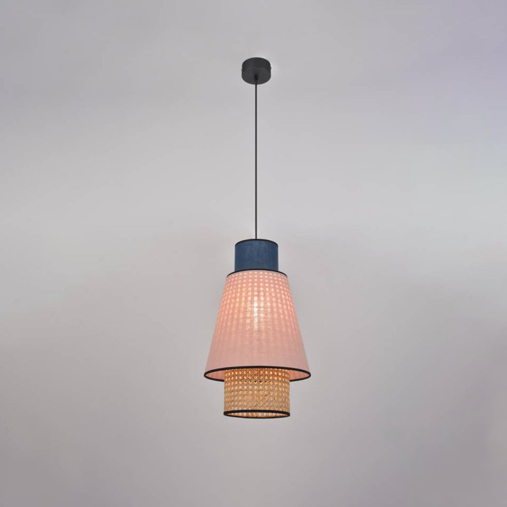 Ritta fabric rattan pendant light, cylindrical design.