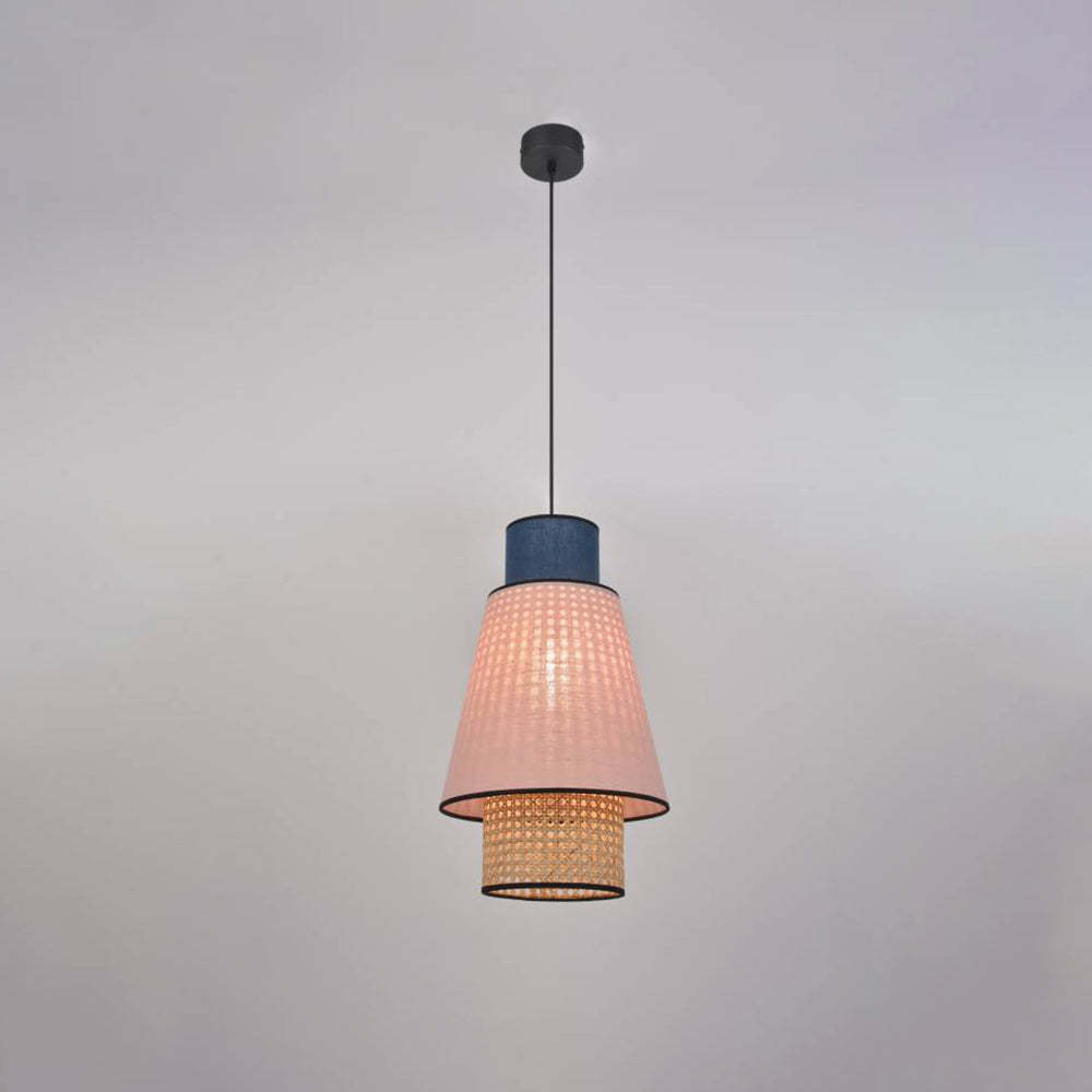 Ritta fabric rattan pendant light, cylindrical design.