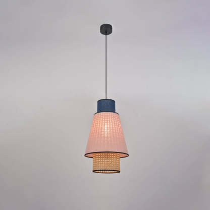 Ritta fabric rattan pendant light, cylindrical design.