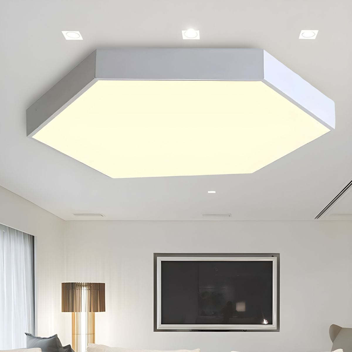 Modern Hexagon LED Ceiling Light in a living room