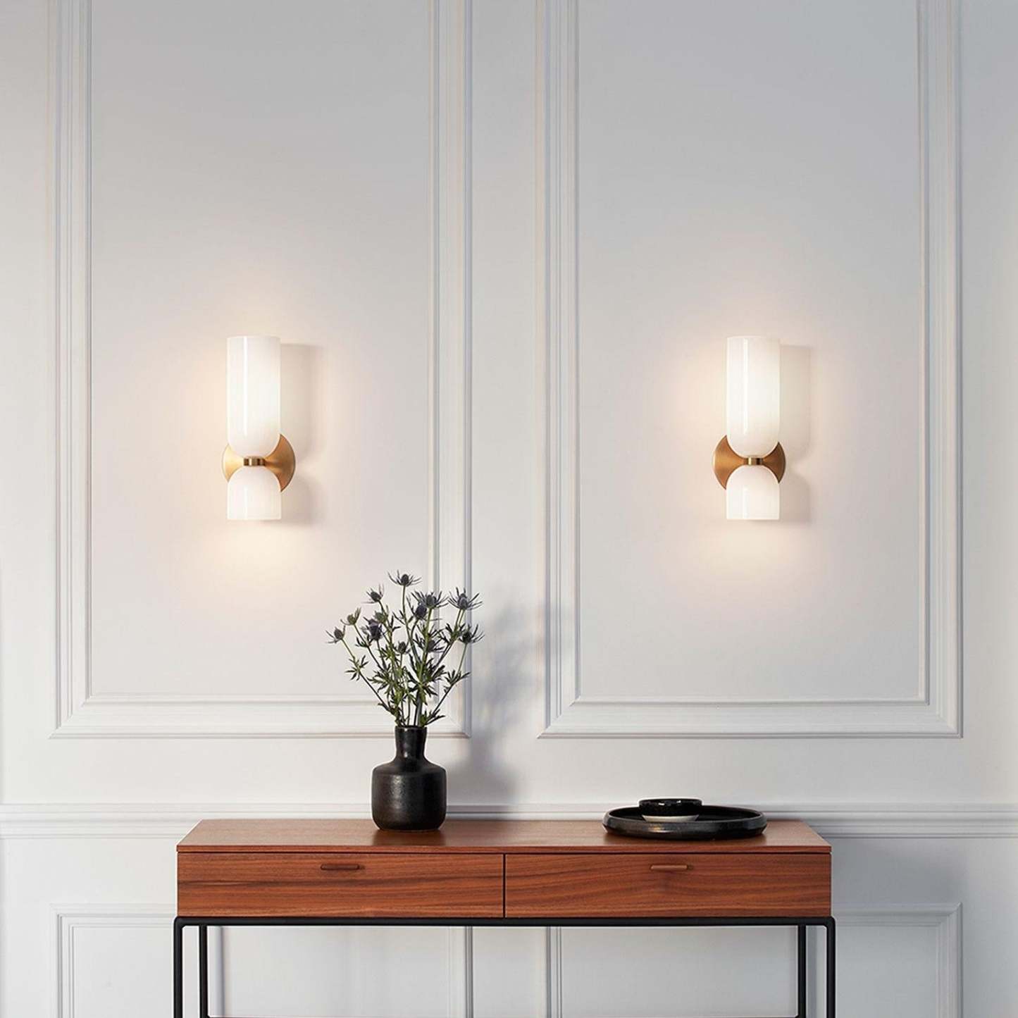 Modern bedroom lighting, Hailie wall sconces with warm light