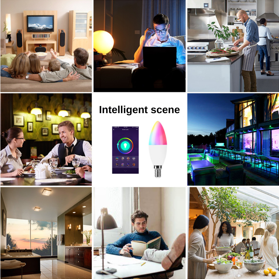 Lumos E12 Smart Light Bulb in various scenes