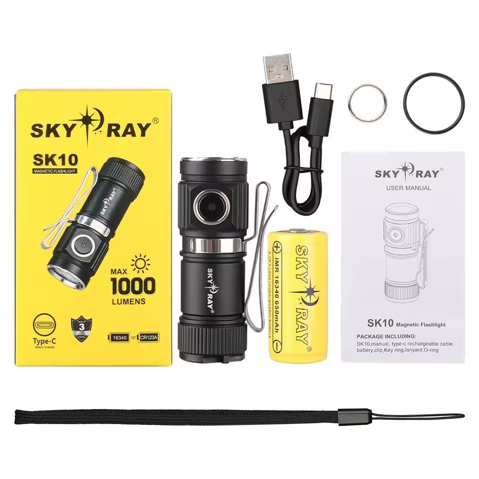 SKYRAY SK10 Mini Flashlight 1000LM Protable Work Light Magnet Tail Rechargeable EDC Lamp Waterproof Torch for Outdoor Camping