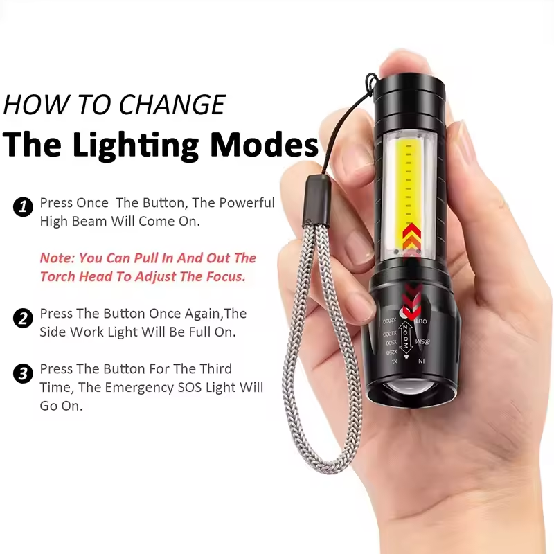 SKYRAY SK-511 Portable Rechargeable Zoom LED Flashlight Mini Flash Light Torch Lantern 3 Lighting Modes Camping Lamp