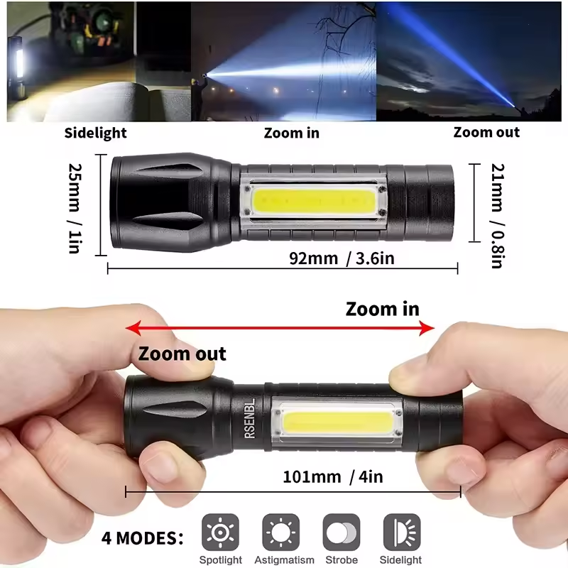 SKYRAY SK-511 Portable Rechargeable Zoom LED Flashlight Mini Flash Light Torch Lantern 3 Lighting Modes Camping Lamp
