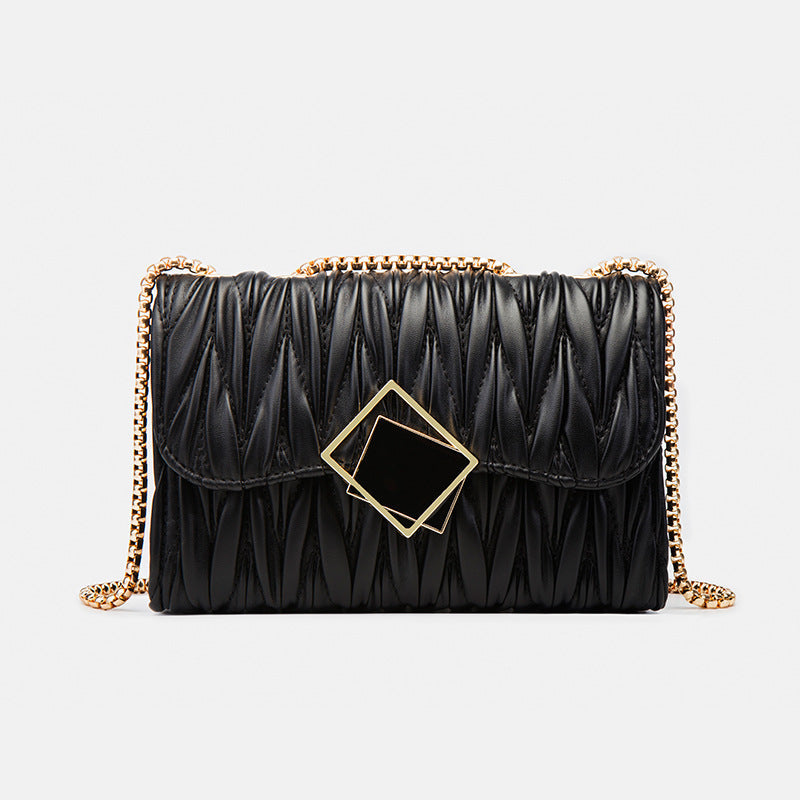 2021 spring and summer new trendy fashion chain one shoulder wrinkle leather bag rhombic crossbody bag underarm bag female bag mySite