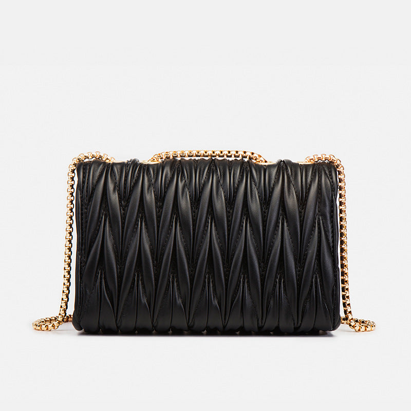 2021 spring and summer new trendy fashion chain one shoulder wrinkle leather bag rhombic crossbody bag underarm bag female bag mySite
