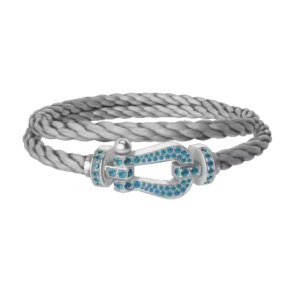 FORCE 10 BRACELET LARGE MODEL 18K WHITE GOLD BLUE TOPAZ PAVED