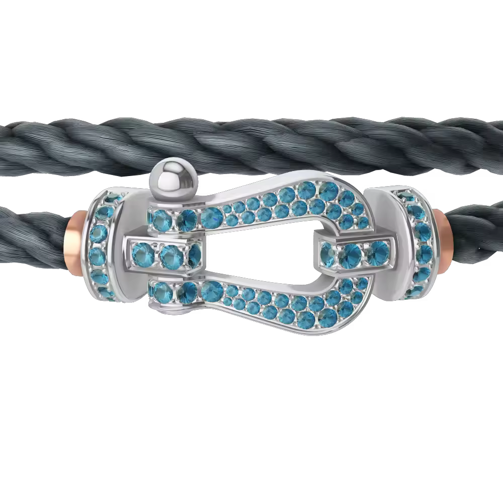 FORCE 10 BRACELET LARGE MODEL 18K WHITE GOLD BLUE TOPAZ PAVED