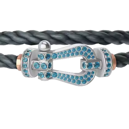 FORCE 10 BRACELET LARGE MODEL 18K WHITE GOLD BLUE TOPAZ PAVED