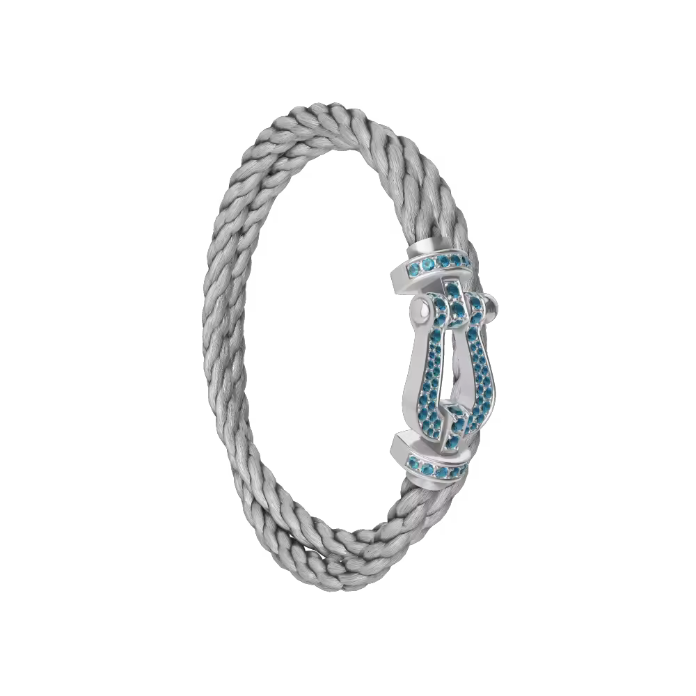 FORCE 10 BRACELET LARGE MODEL 18K WHITE GOLD BLUE TOPAZ PAVED