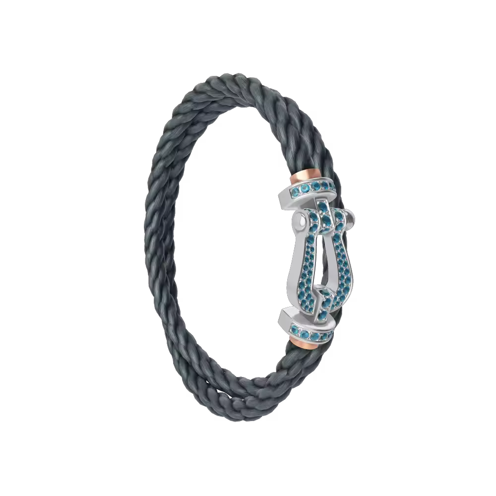 FORCE 10 BRACELET LARGE MODEL 18K WHITE GOLD BLUE TOPAZ PAVED