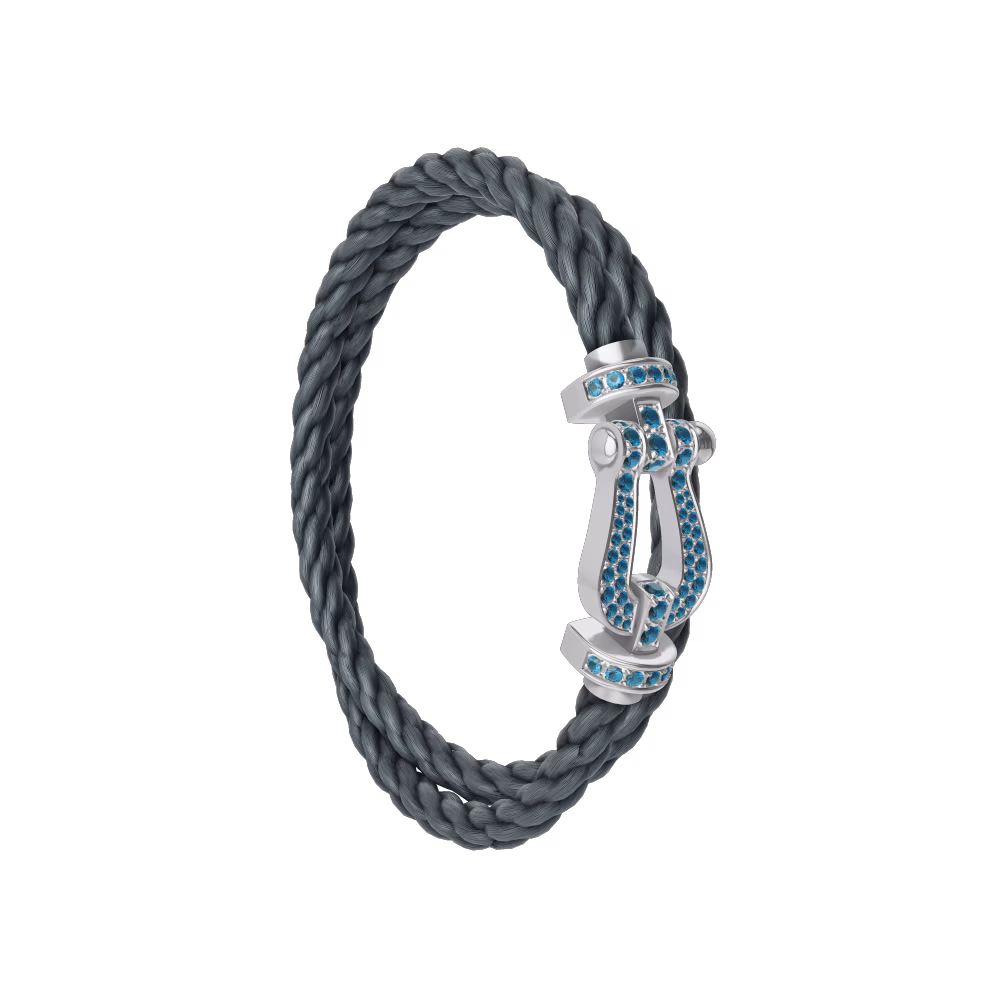 FORCE 10 BRACELET LARGE MODEL 18K WHITE GOLD BLUE TOPAZ PAVED