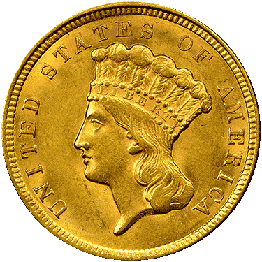 1854-1870 Indian Princess Head Gold $3 Fine Uncirculated Limited Edition