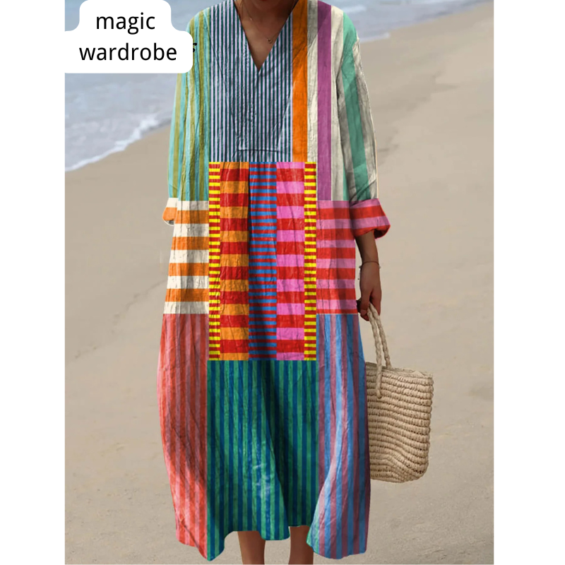 Women's Vintage Geometric Pattern Art Print Cotton Dress