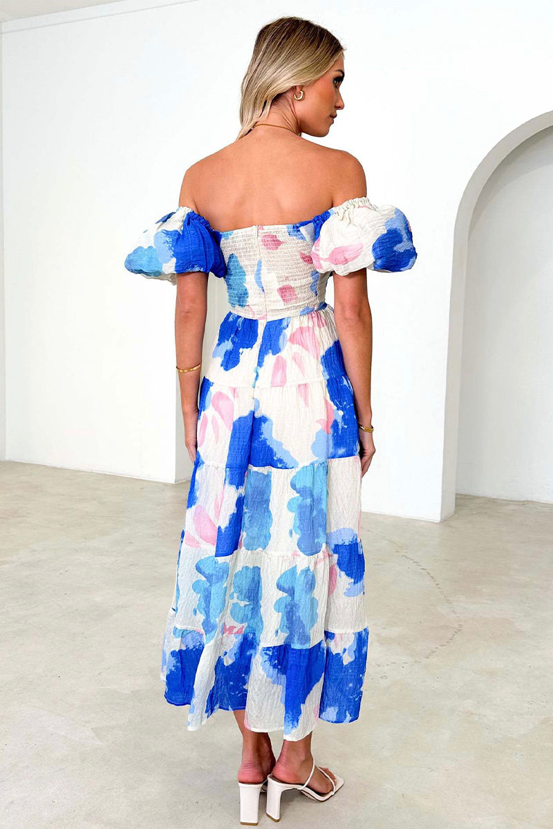 Printed Bubble Sleeve  Dress