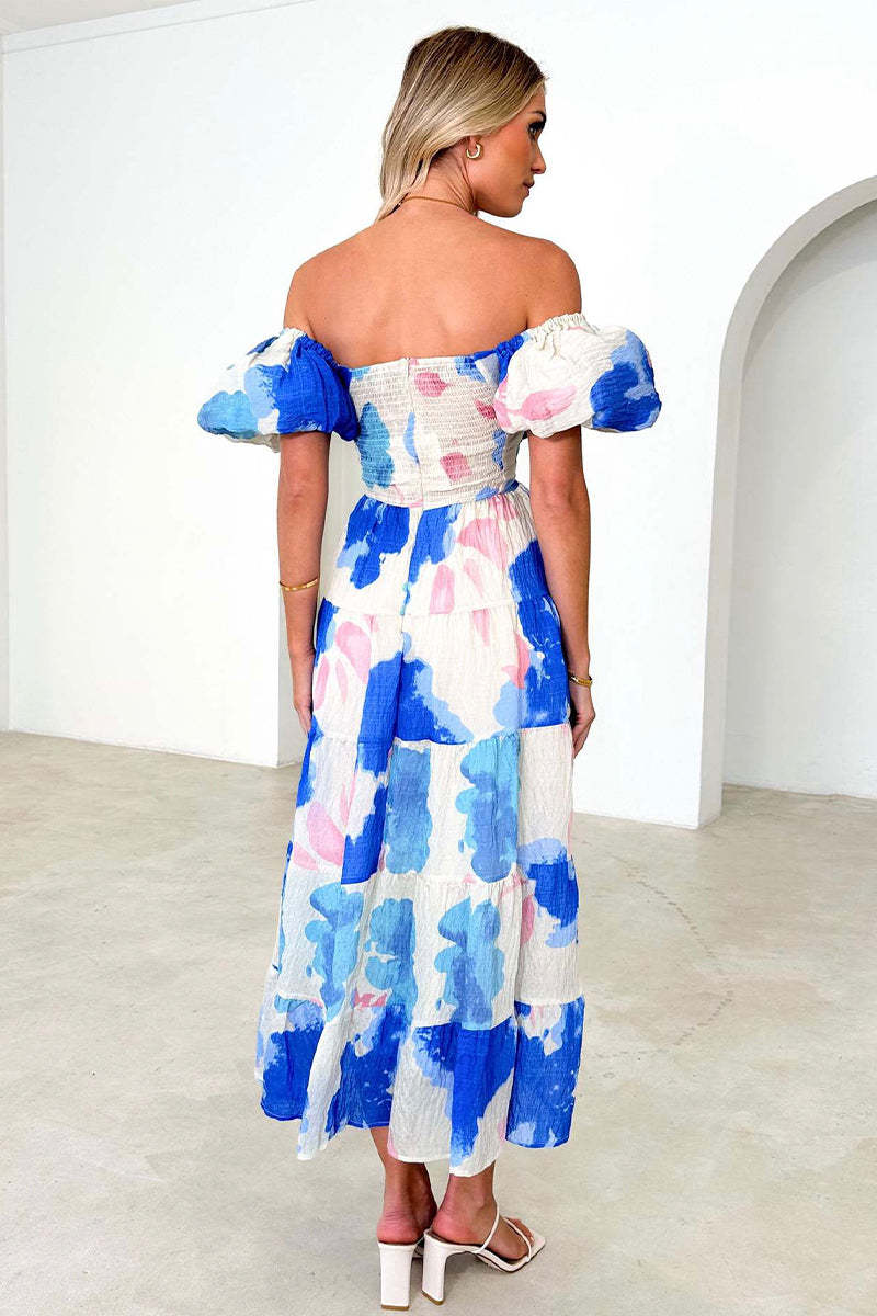 Printed Bubble Sleeve  Dress