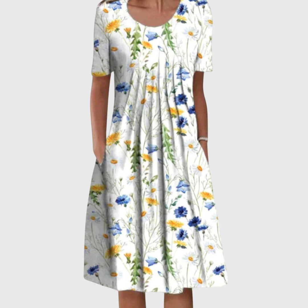 Round Neck Printed Short Sleeve Dress
