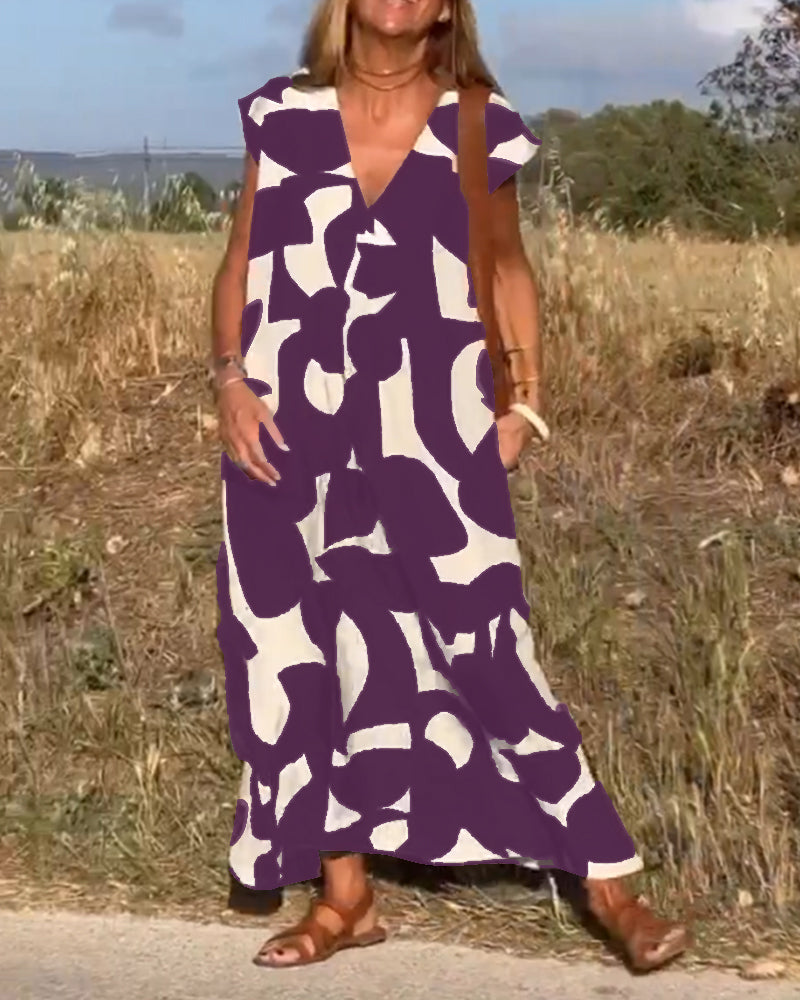 Printed dress with V-neck