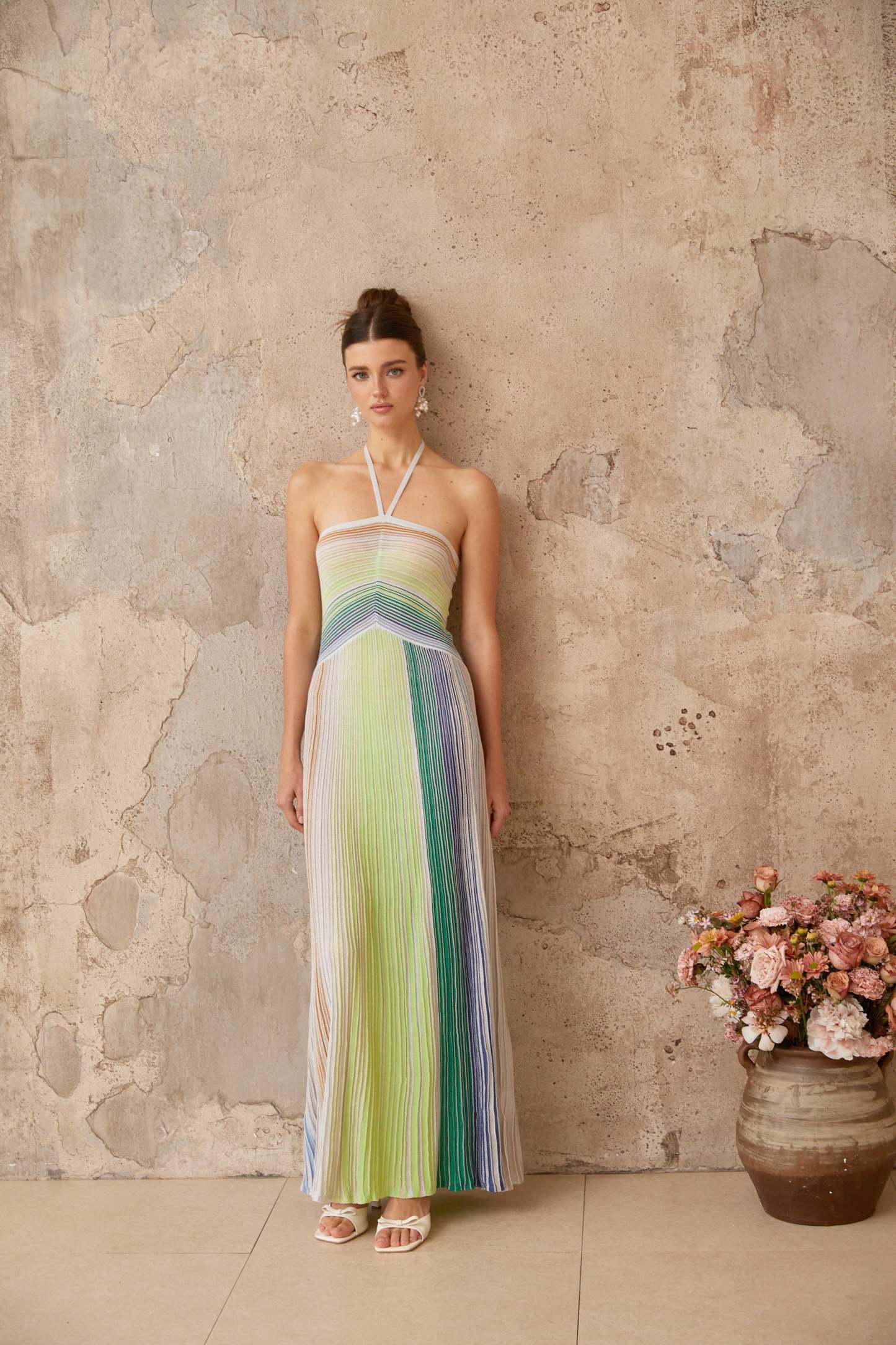 Serelith Metallic Knit Backless Maxi Dress