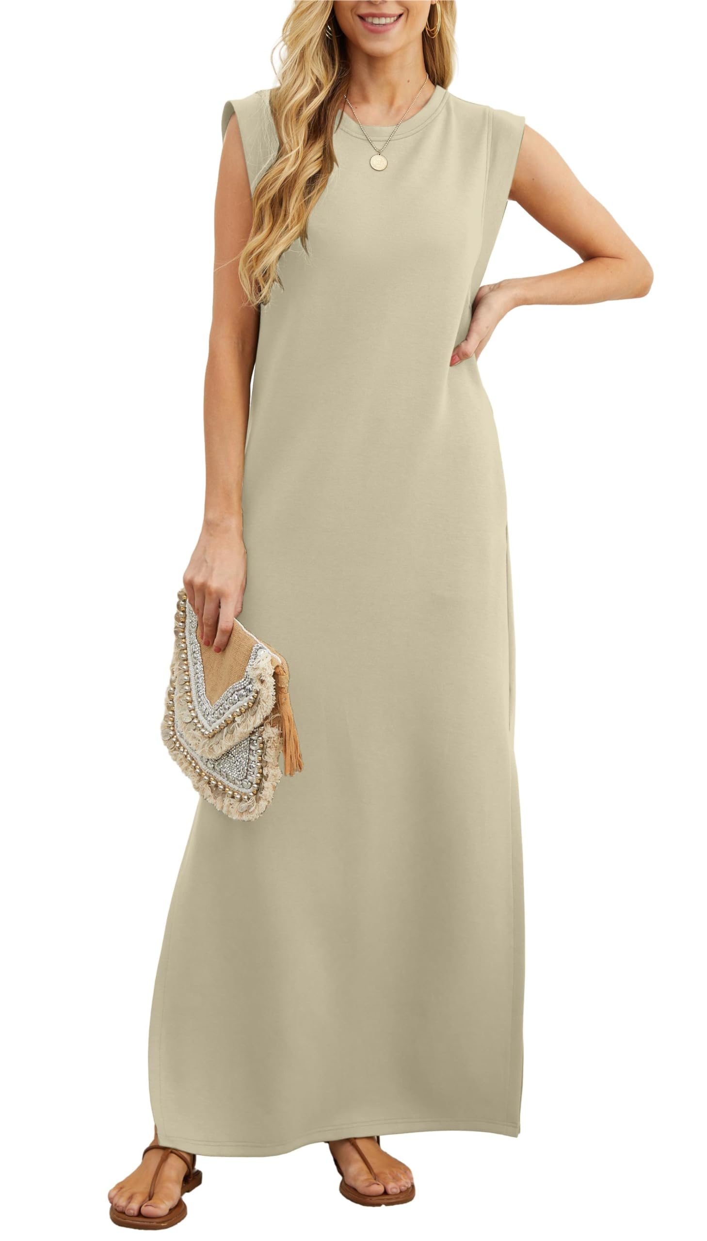Women's loose, slit, crease-free maxi dress