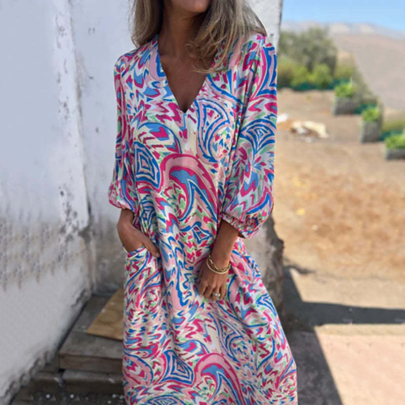 Bohemian Vish V-Neck Abstract Maxi Dress
