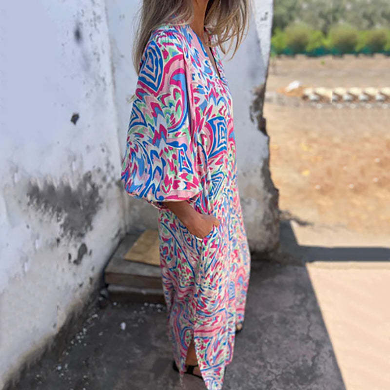 Bohemian Vish V-Neck Abstract Maxi Dress