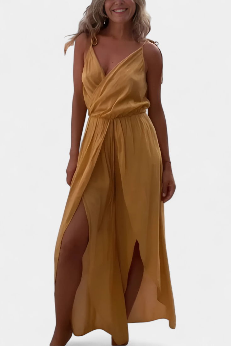 Washed Cotton Jumpsuit with Side Slits