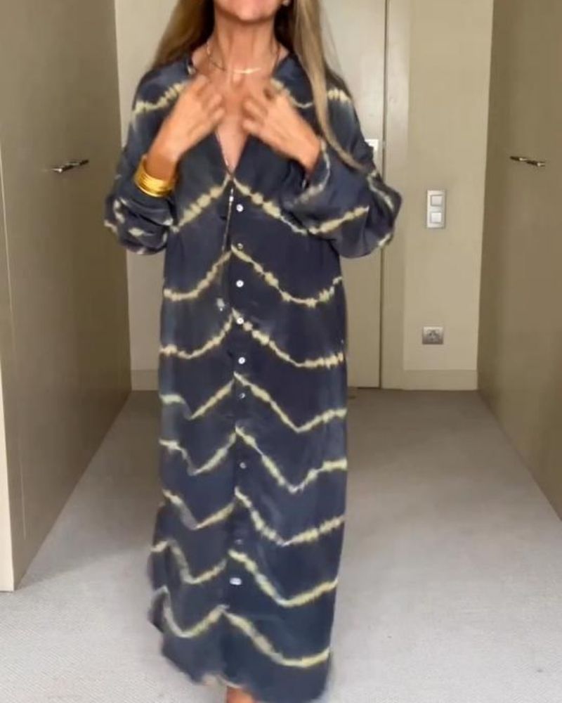 LONG BOHEMIAN STRIPED DRESS WITH LONG SLEEVES