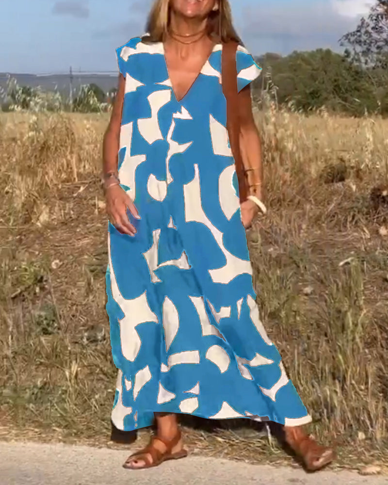 Printed dress with V-neck