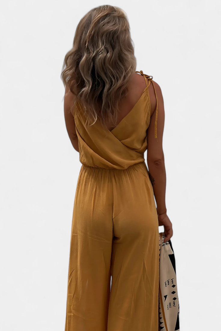 Washed Cotton Jumpsuit with Side Slits